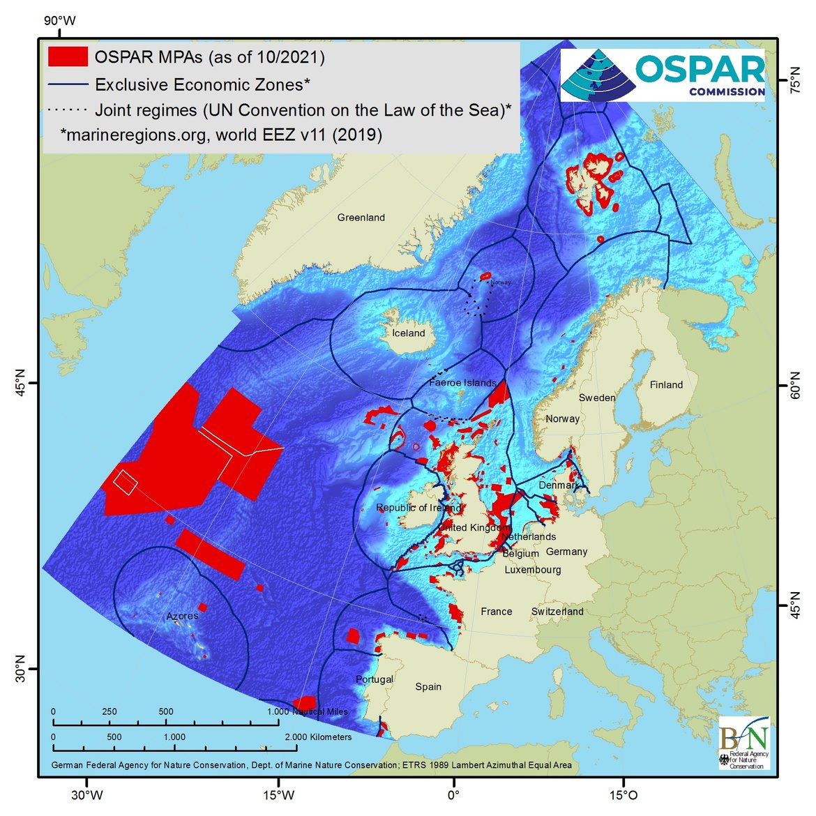 Figure 1: The OSPAR network of MPAs as of 1 October 2021.