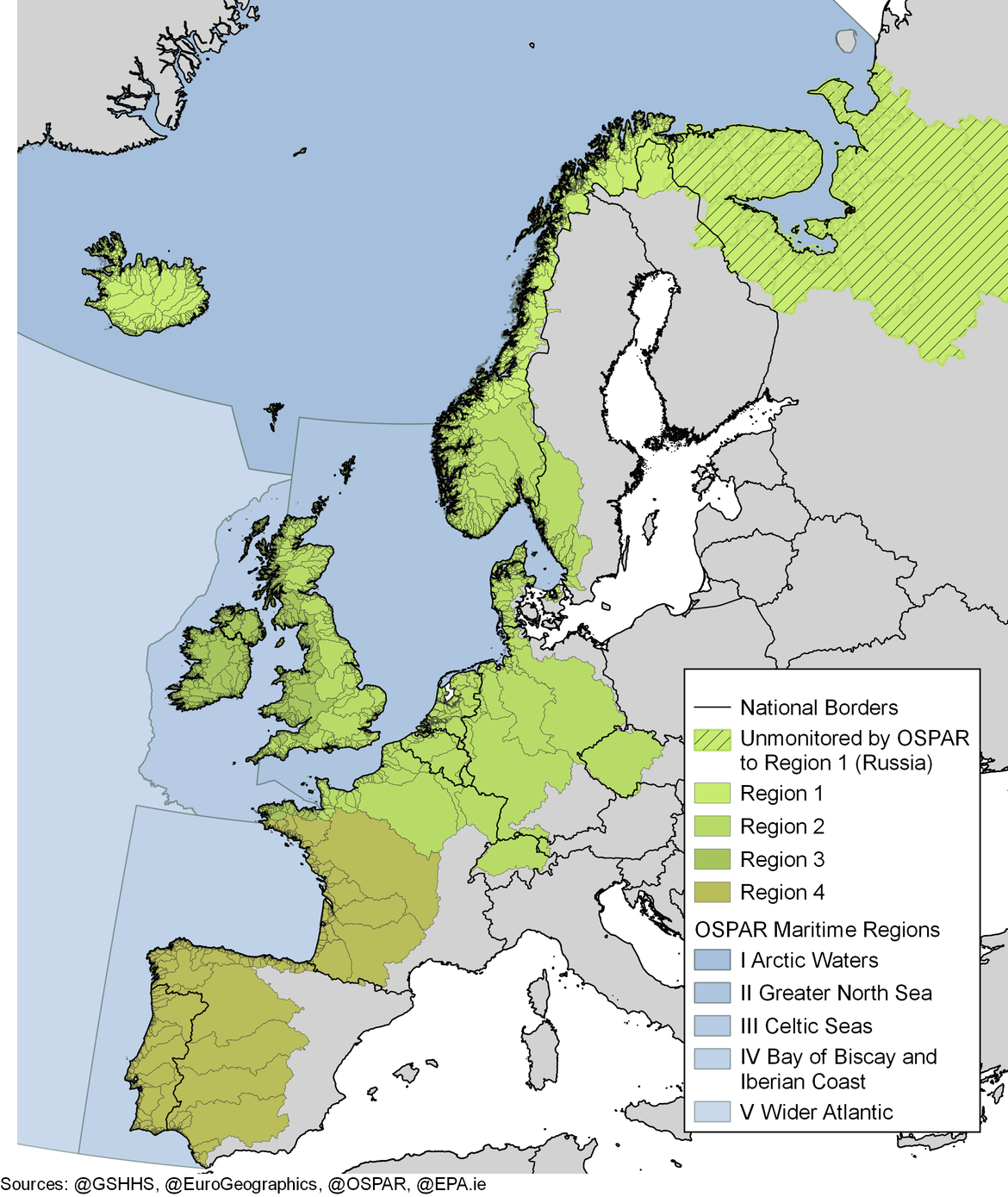 Figure b: Riverine catchment areas supplying nutrients to the OSPAR Maritime Area