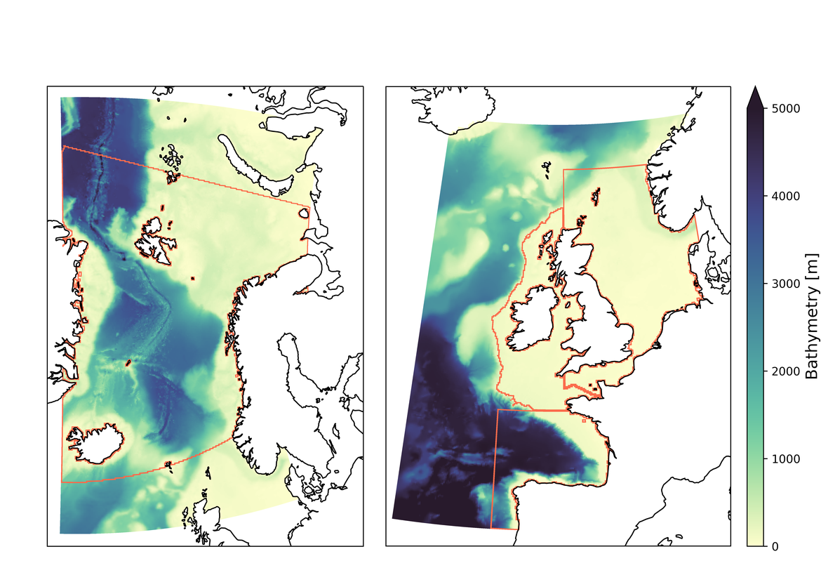 Figure 4.1: bathymetry of the two model domains.